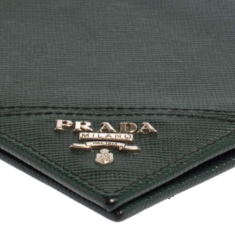 Pre Owned Prada Green Saffiano Lux Leather Bifold Wallet