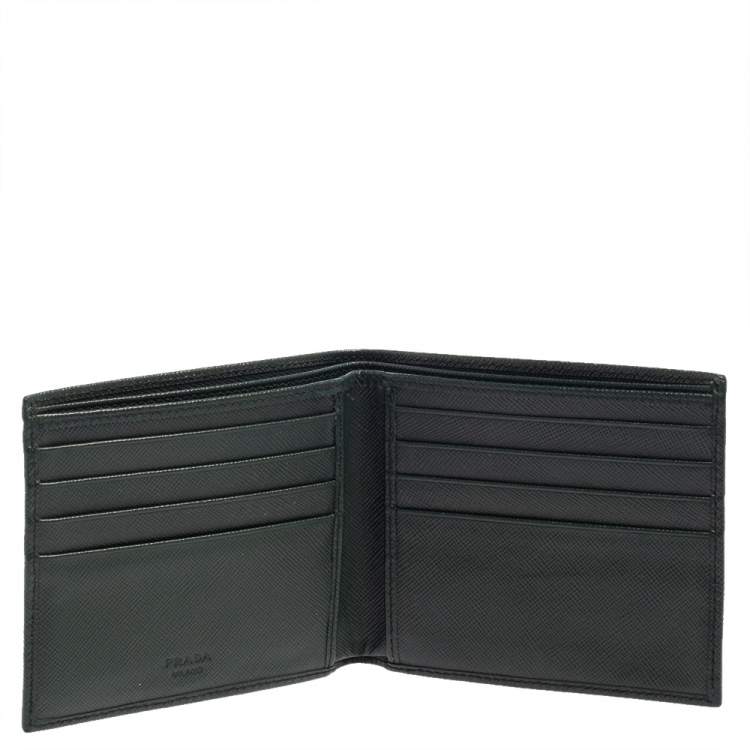 Green saffiano leather bi-fold wallet with studs