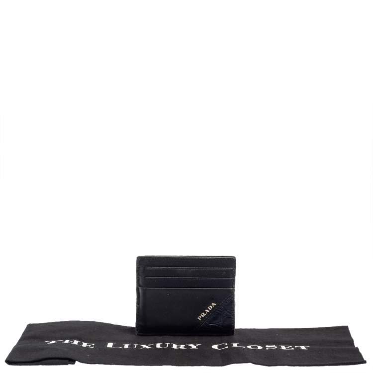 Pre Owned Prada Black/Navy Blue Saffiano Leather and Crocodile Card Holder