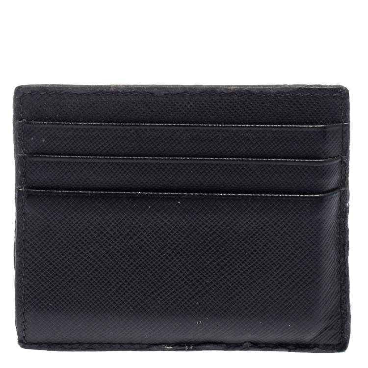 Pre Owned Prada Black/Navy Blue Saffiano Leather and Crocodile Card Holder