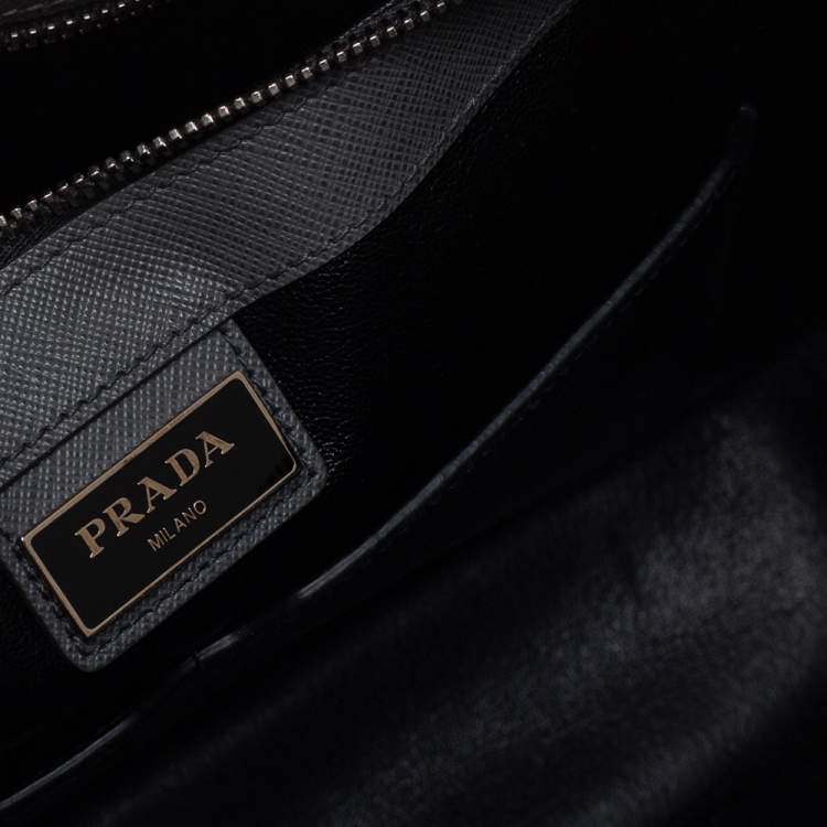 Pre Owned Prada Grey Saffiano Lux Leather Travel Briefcase 
