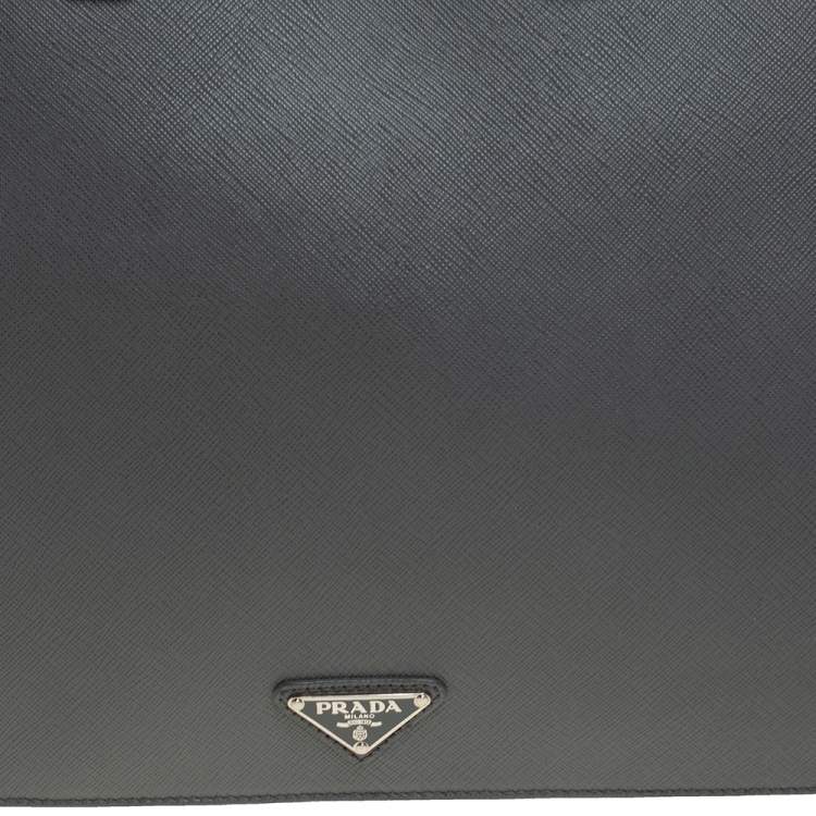 Pre Owned Prada Grey Saffiano Lux Leather Travel Briefcase 