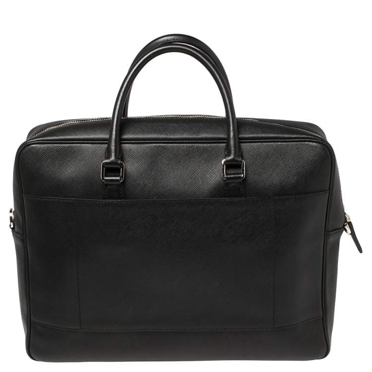 Pre Owned Prada Black Saffiano Leather Briefcase Laptop Bag