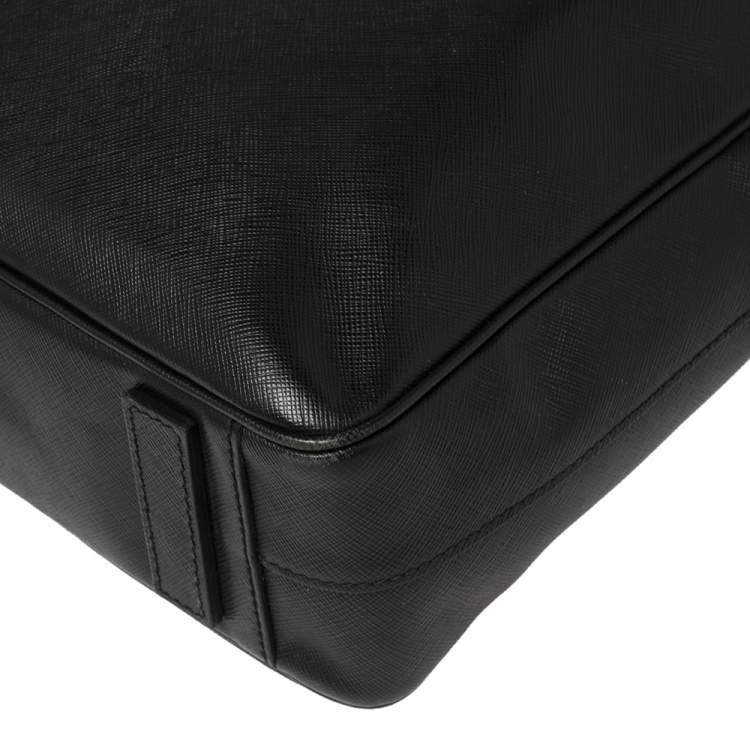 Pre Owned Prada Black Saffiano Leather Briefcase Laptop Bag
