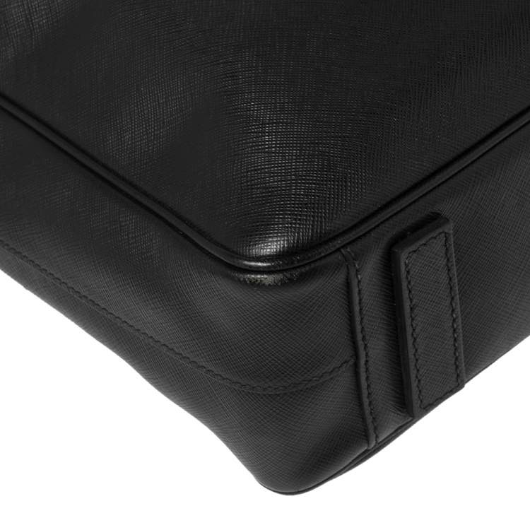 Pre Owned Prada Black Saffiano Leather Briefcase Laptop Bag