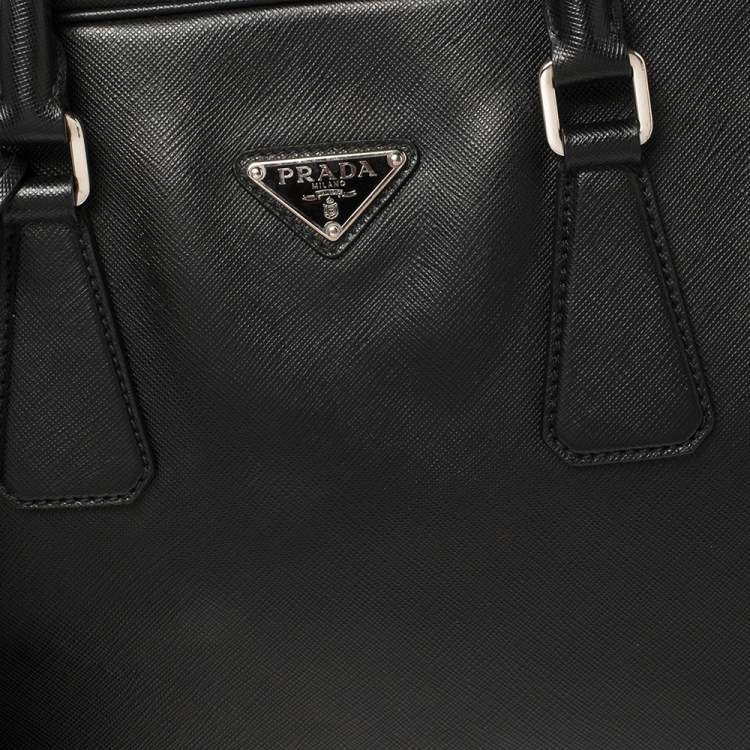 Pre Owned Prada Black Saffiano Leather Briefcase Laptop Bag