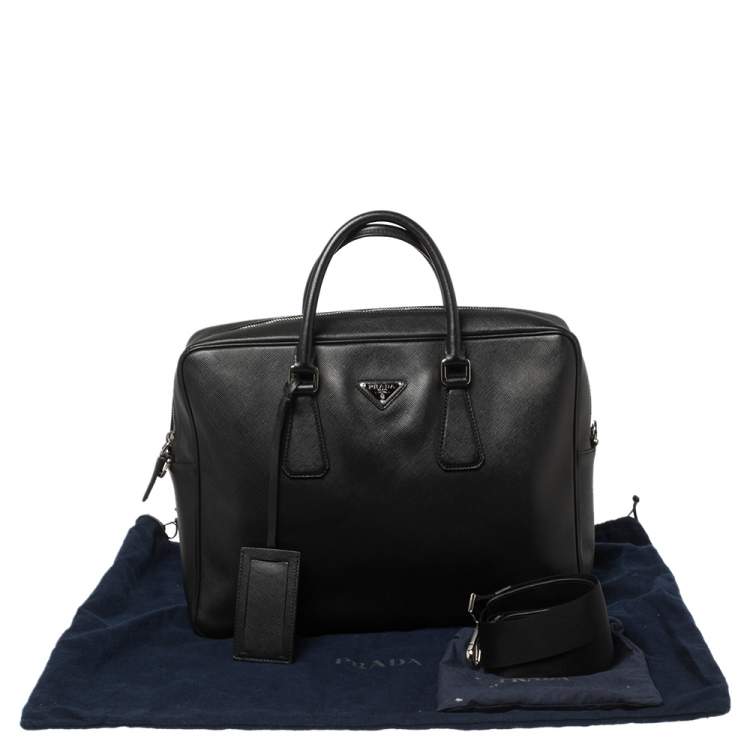 Pre Owned Prada Black Saffiano Leather Briefcase Laptop Bag