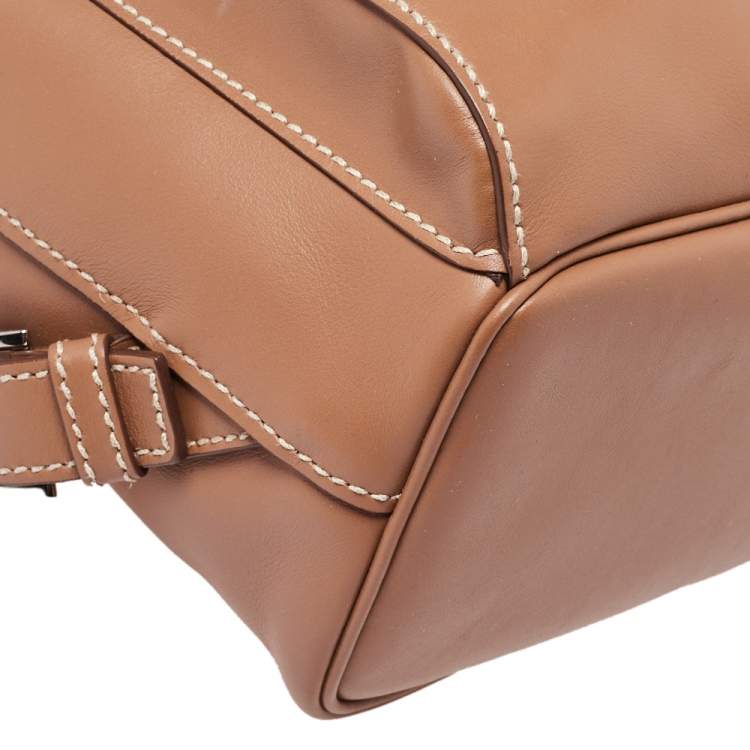 Pre Owned Prada Tan Leather Drawstring Backpack