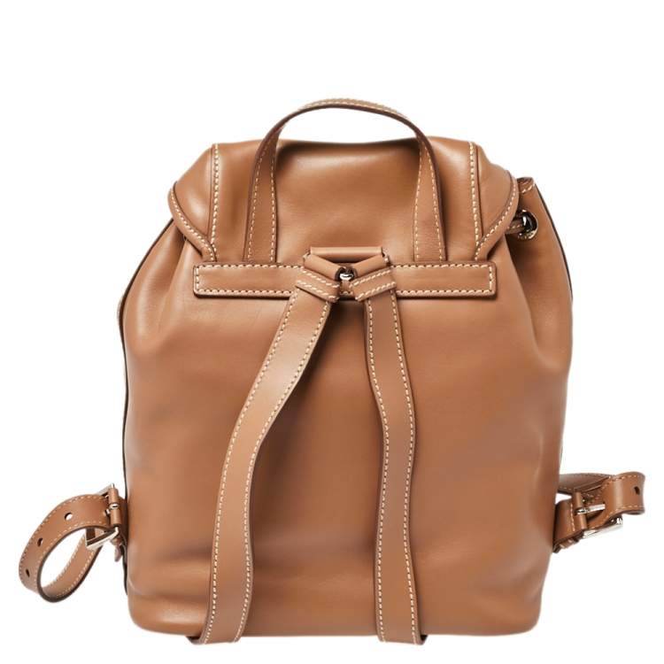Pre Owned Prada Tan Leather Drawstring Backpack