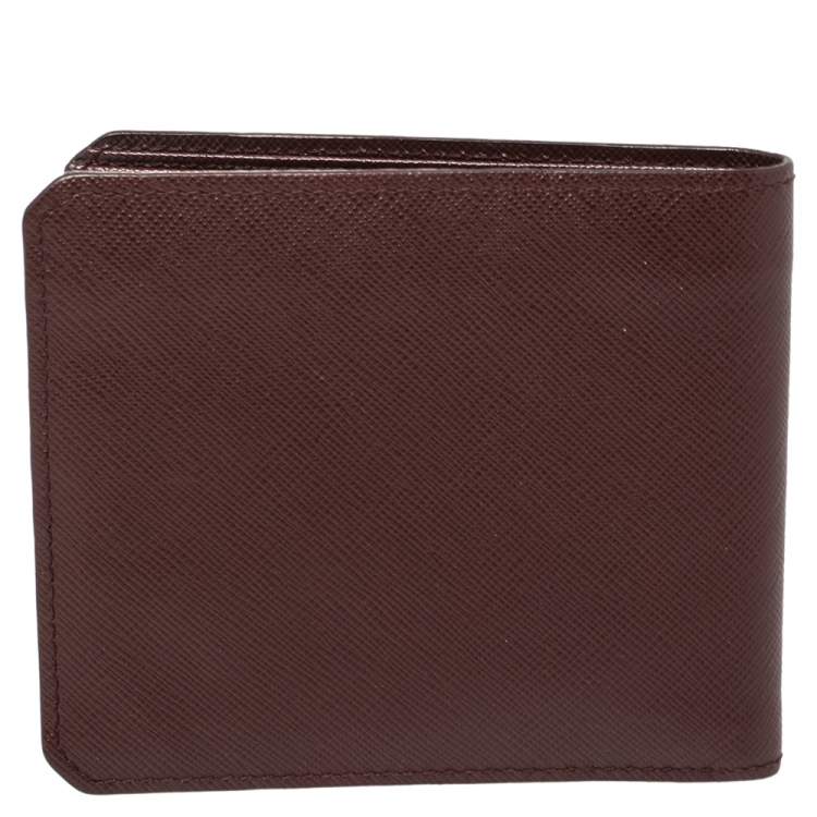 Pre Owned Prada Burgundy Saffiano Lux Leather Bifold Compact Wallet