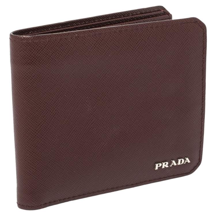 Pre Owned Prada Burgundy Saffiano Lux Leather Bifold Compact Wallet