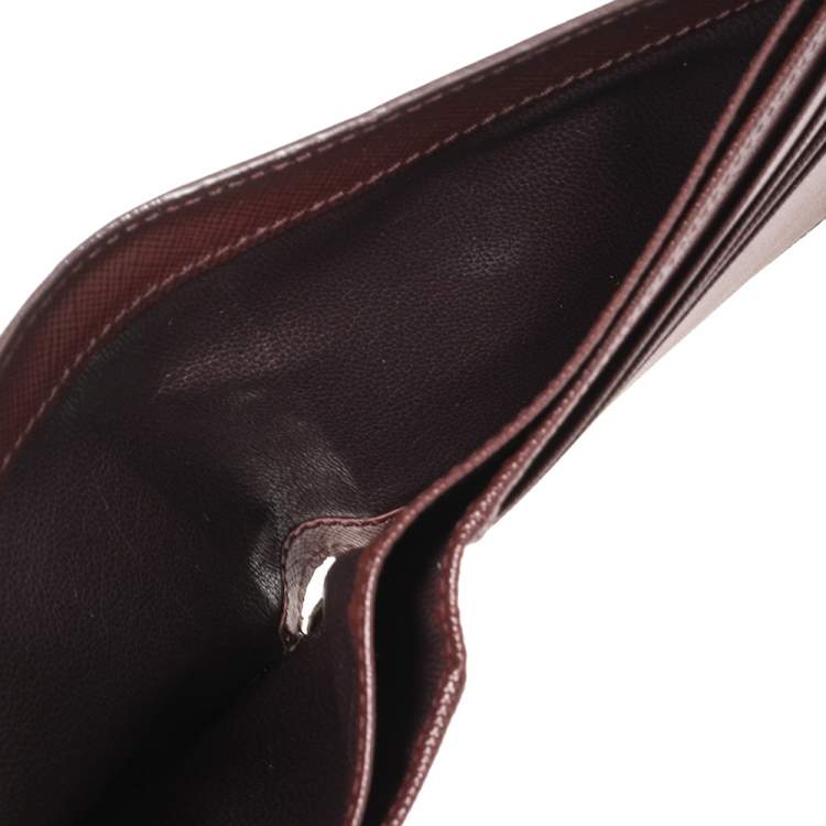 Pre Owned Prada Burgundy Saffiano Lux Leather Bifold Compact Wallet