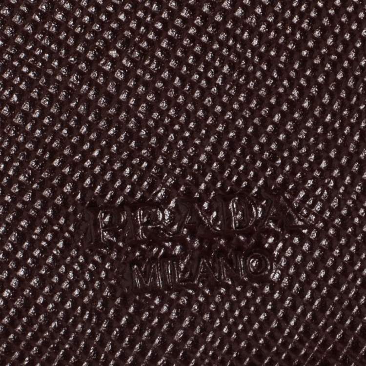Pre Owned Prada Burgundy Saffiano Lux Leather Bifold Compact Wallet