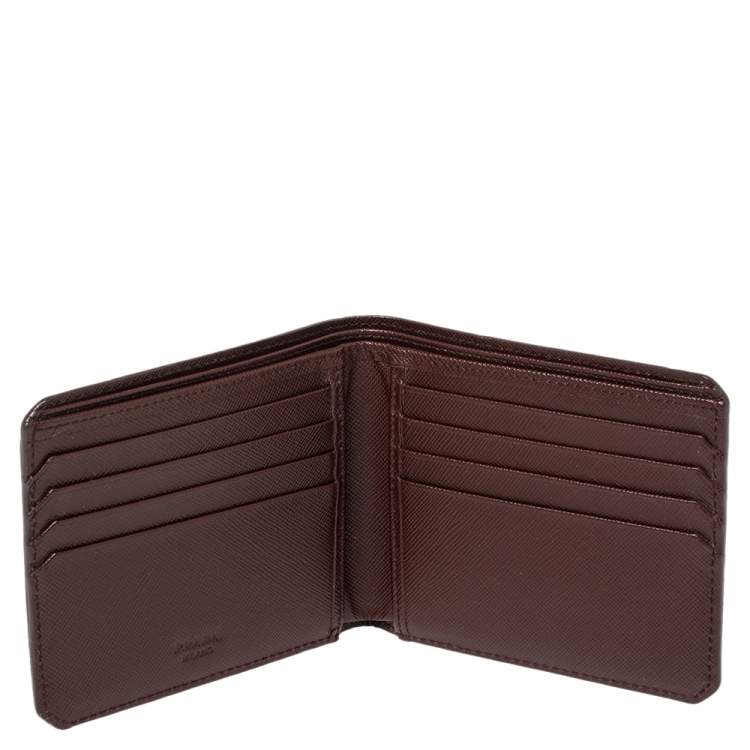 Pre Owned Prada Burgundy Saffiano Lux Leather Bifold Compact Wallet