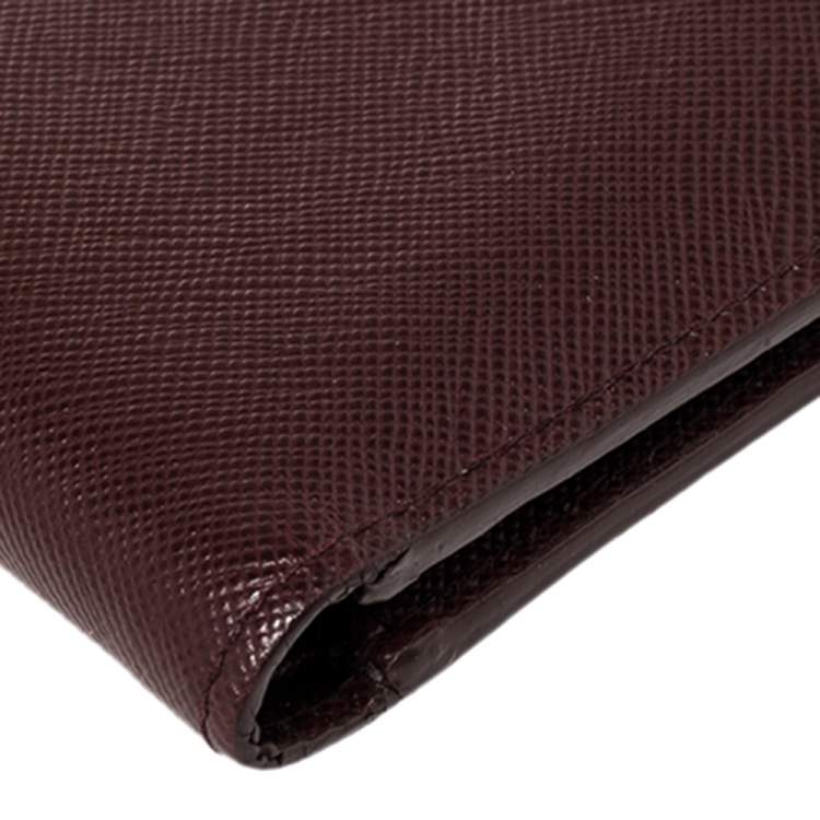 Pre Owned Prada Burgundy Saffiano Lux Leather Bifold Compact Wallet
