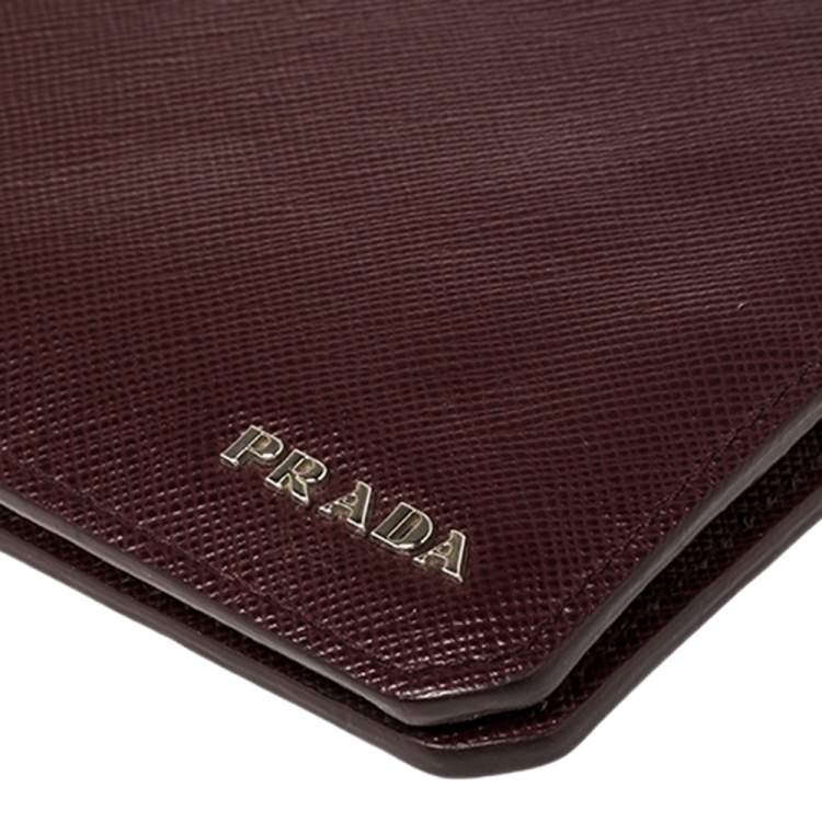 Pre Owned Prada Burgundy Saffiano Lux Leather Bifold Compact Wallet