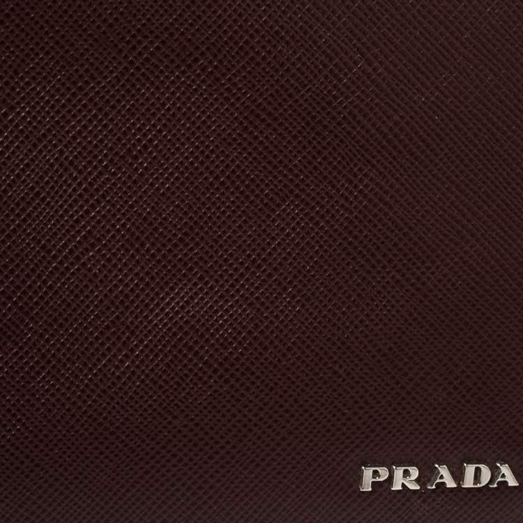 Pre Owned Prada Burgundy Saffiano Lux Leather Bifold Compact Wallet