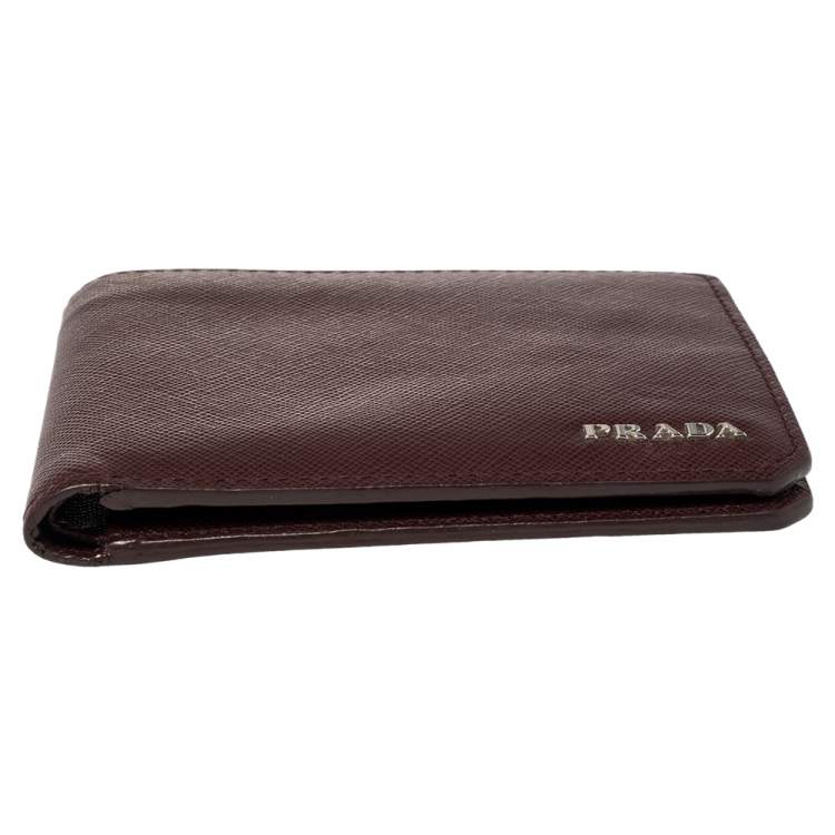 Pre Owned Prada Burgundy Saffiano Lux Leather Bifold Compact Wallet
