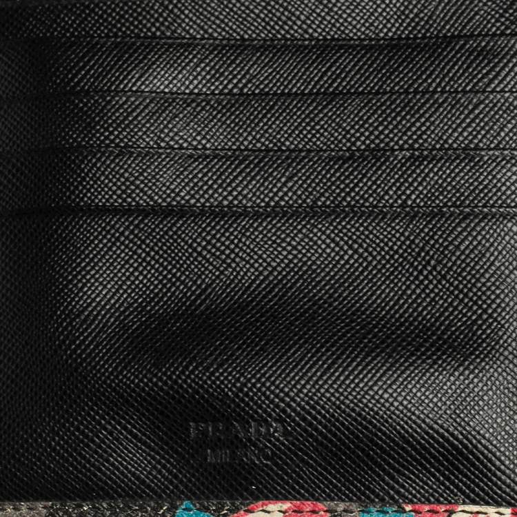 Pre Owned Prada Black Ramage Print Saffiano Lux Leather Bifold Wallet