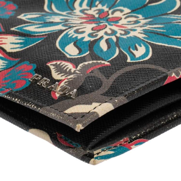 Pre Owned Prada Black Ramage Print Saffiano Lux Leather Bifold Wallet