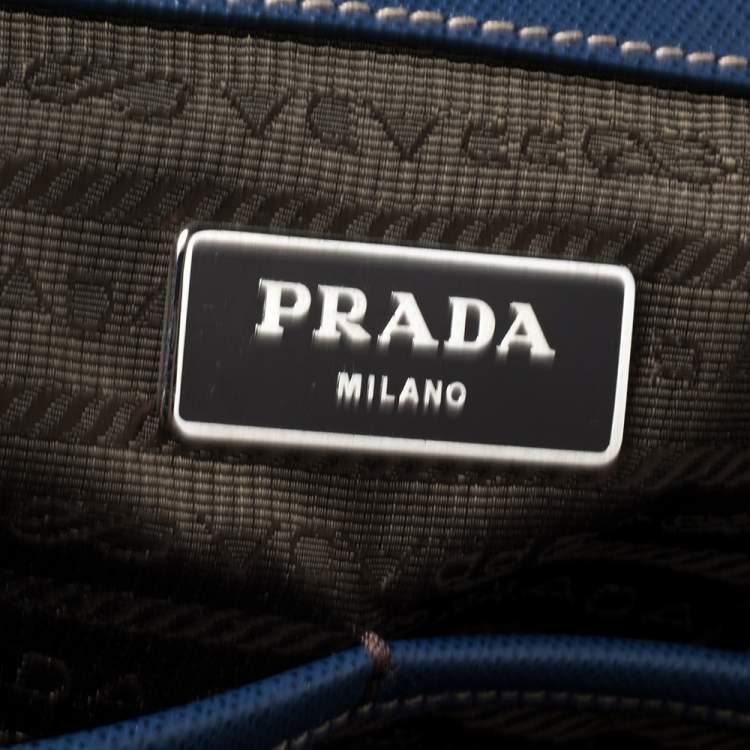 Pre Owned Prada Blue/Beige Canvas and Saffiano Leather Briefcase