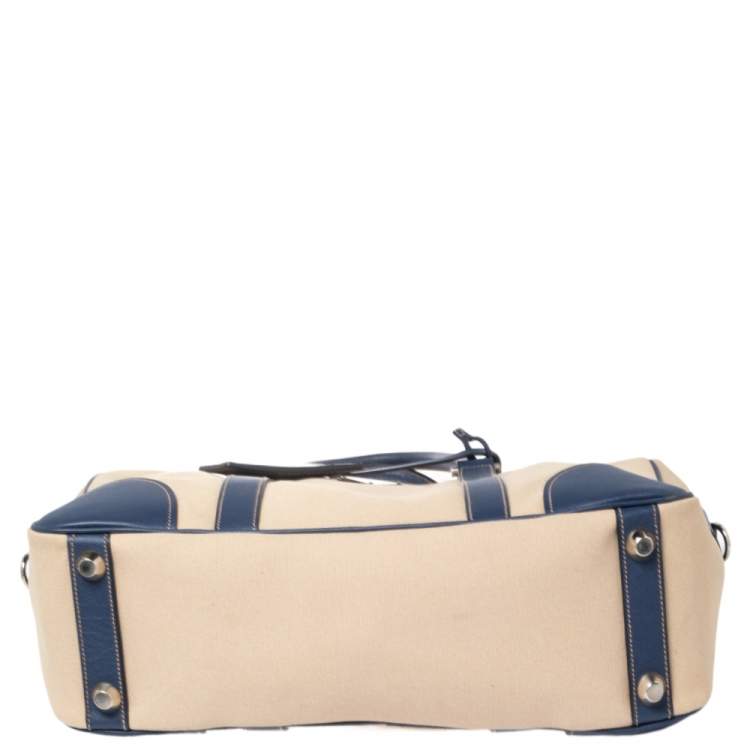 Pre Owned Prada Blue/Beige Canvas and Saffiano Leather Briefcase
