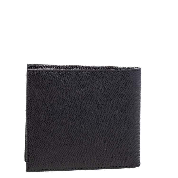 Pre Owned Prada Black Saffiano Leather Bi Fold Wallet 