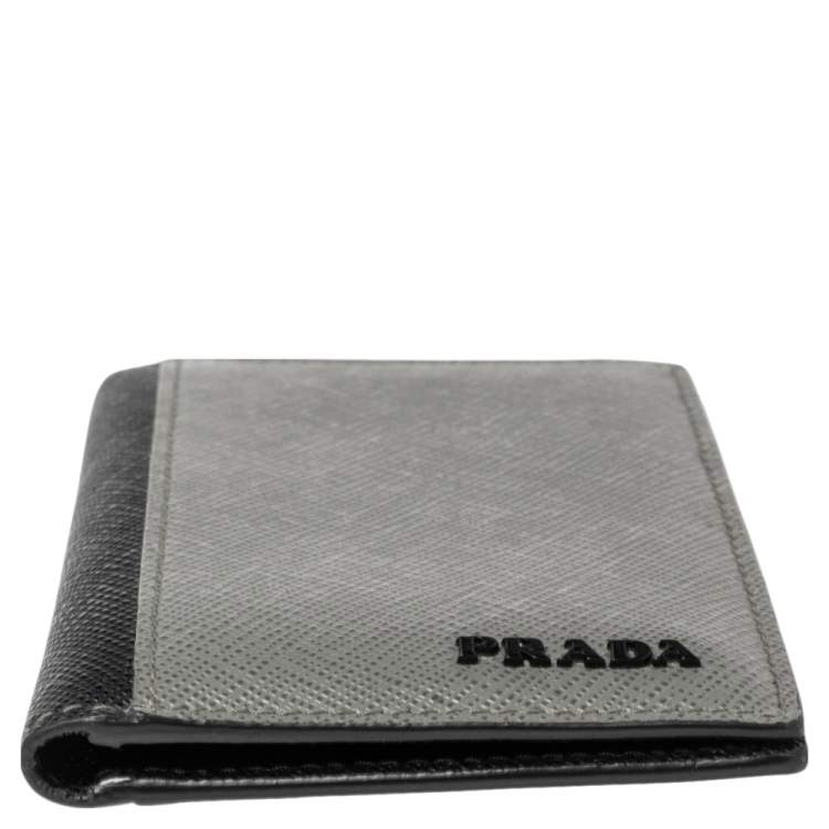 Pre Owned Prada Grey/Black Saffiano Leather Card Holder