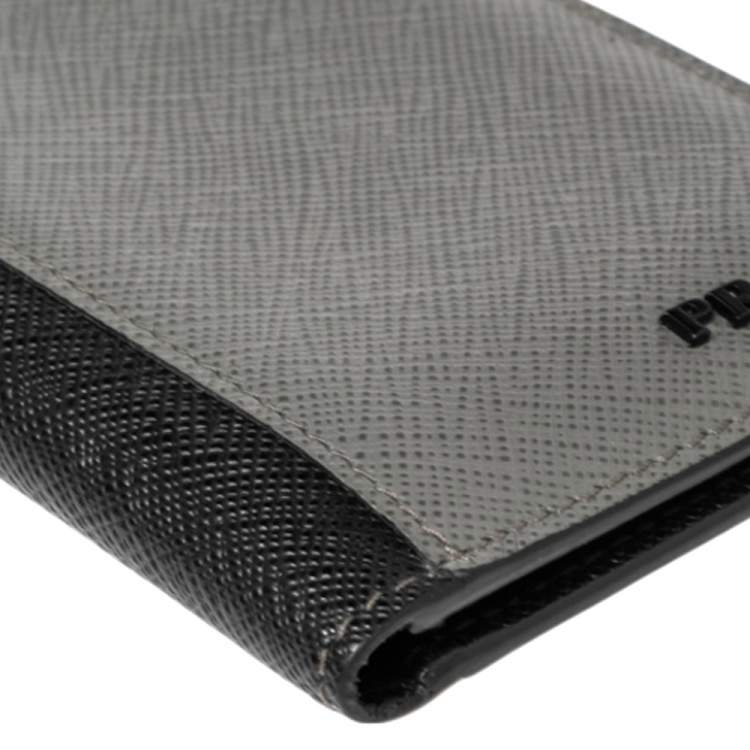 Pre Owned Prada Grey/Black Saffiano Leather Card Holder