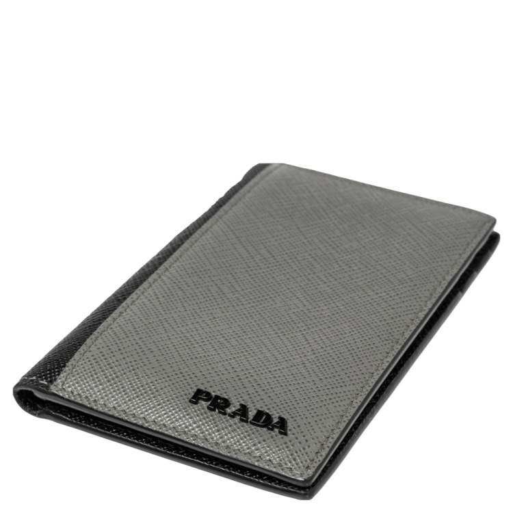 Pre Owned Prada Grey/Black Saffiano Leather Card Holder