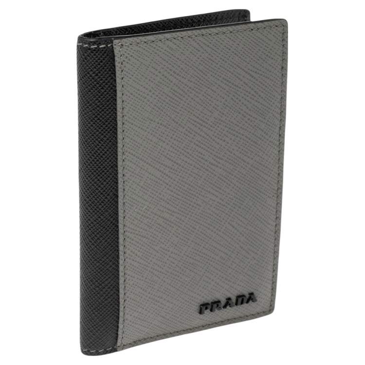 Pre Owned Prada Grey/Black Saffiano Leather Card Holder