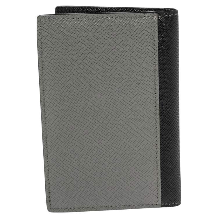 Pre Owned Prada Grey/Black Saffiano Leather Card Holder