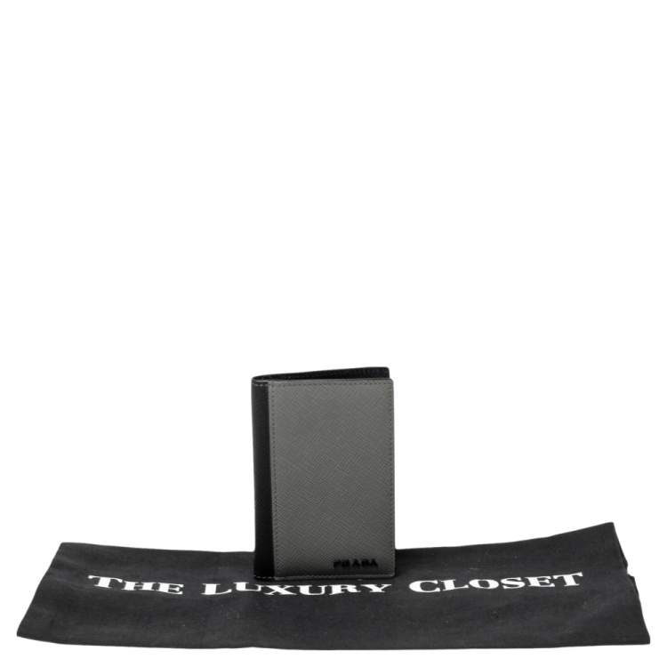 Pre Owned Prada Grey/Black Saffiano Leather Card Holder