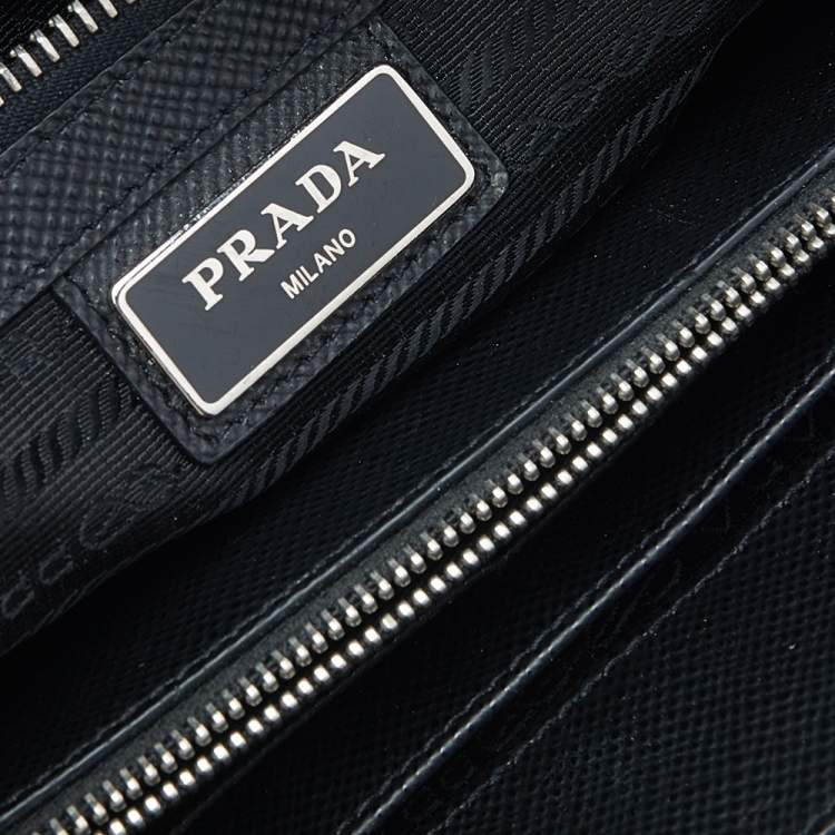 Pre Owned Prada Black Saffiano Leather Zip Around Clutch