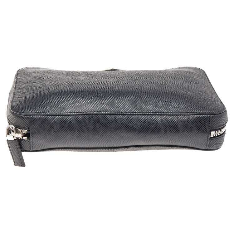 Pre Owned Prada Black Saffiano Leather Zip Around Clutch
