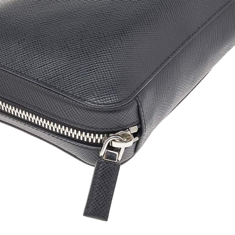 Pre Owned Prada Black Saffiano Leather Zip Around Clutch