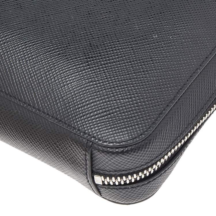 Pre Owned Prada Black Saffiano Leather Zip Around Clutch