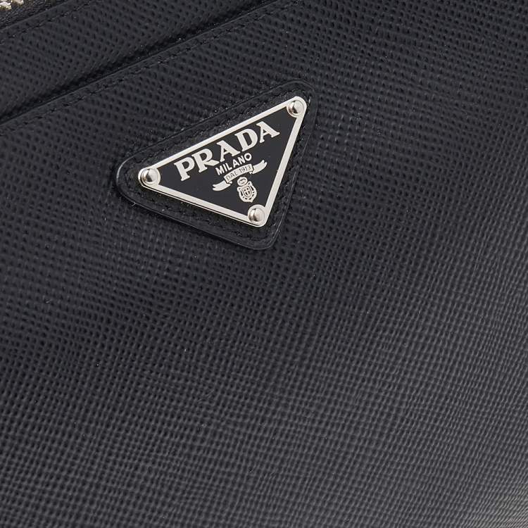 Pre Owned Prada Black Saffiano Leather Zip Around Clutch