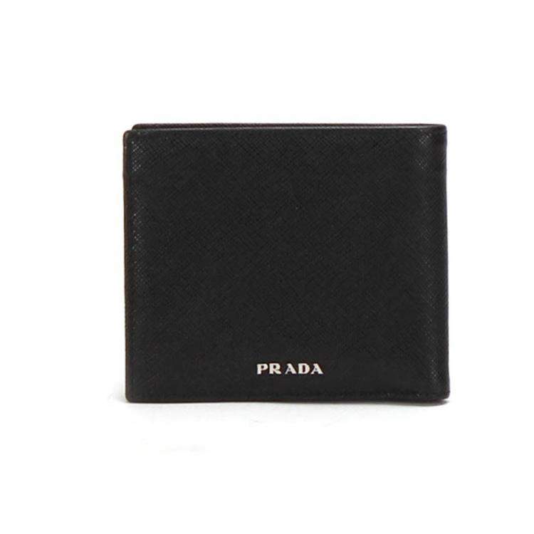 Pre Owned Prada Black Calfskin Leather Saffiano Bi-fold Wallet