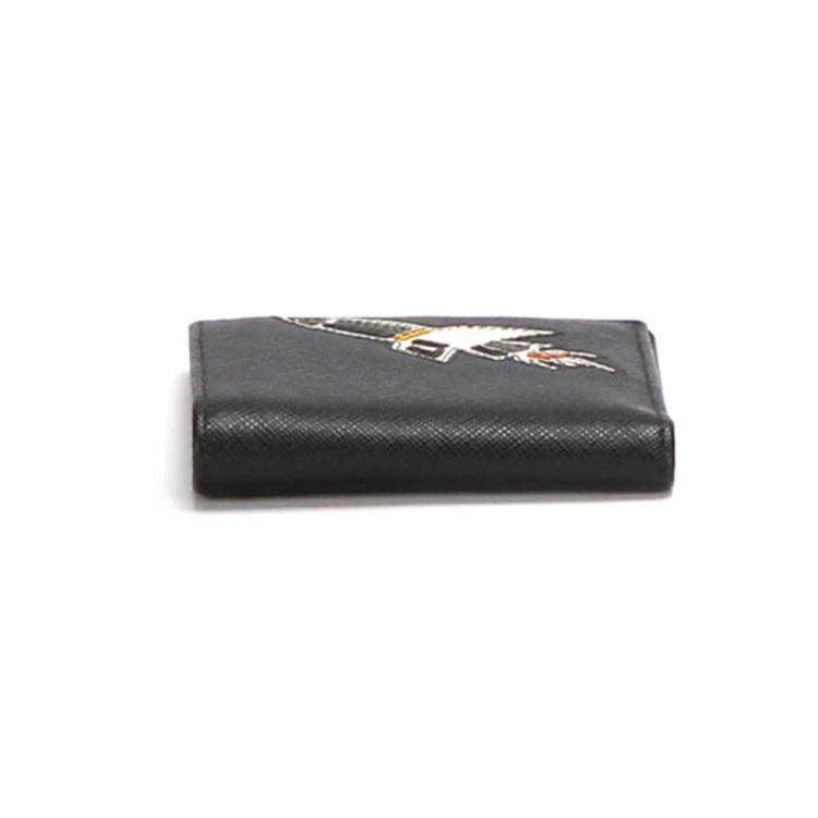 Pre Owned Prada Black Calfskin Leather Saffiano Bi-fold Wallet