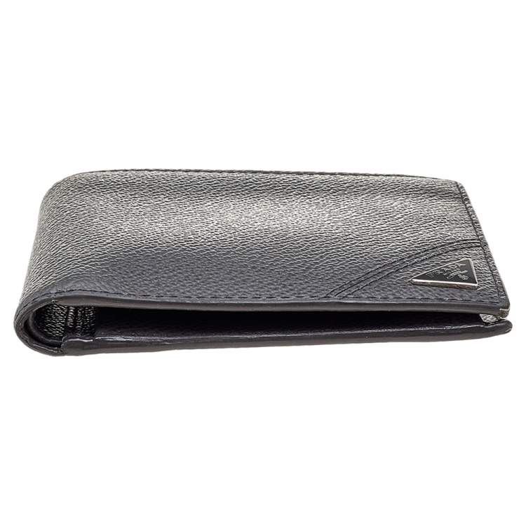 Pre Owned Prada Grey Vitello Grain Leather Bifold Wallet