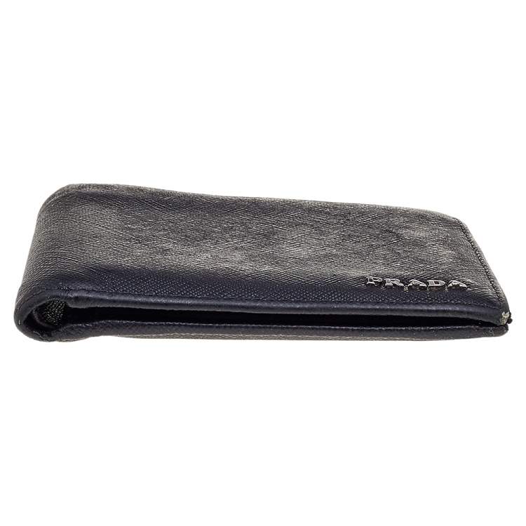 Pre Owned Prada Black Saffiano Leather Bifold Wallet  