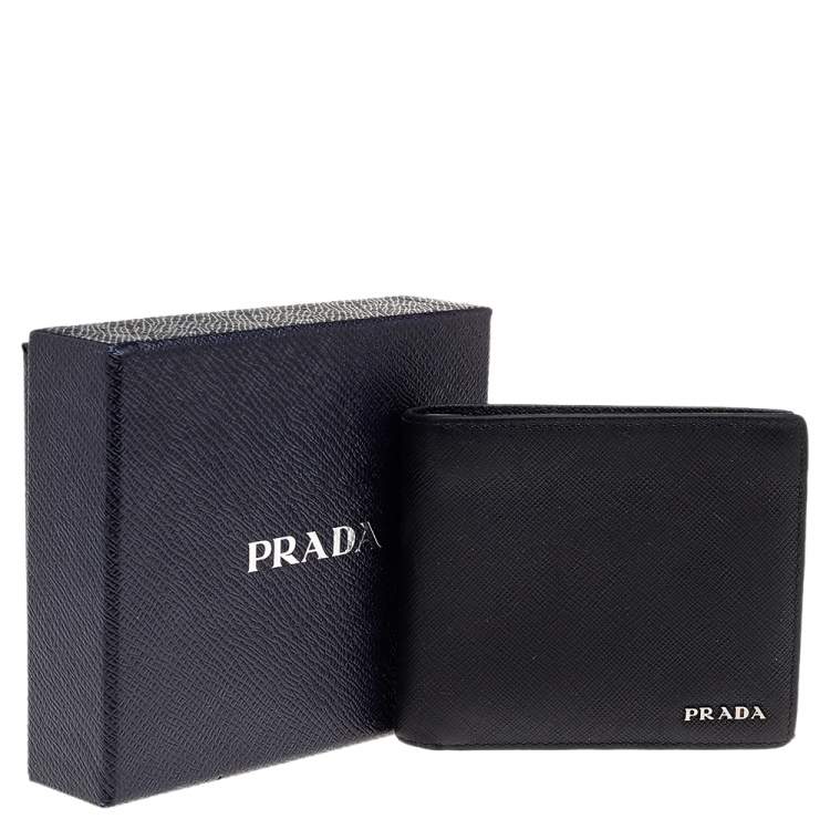 Pre Owned Prada Black Saffiano Leather Bifold Wallet  