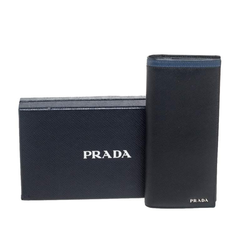 Pre Owned Prada Black/Blue Saffiano Leather Bifold Wallet