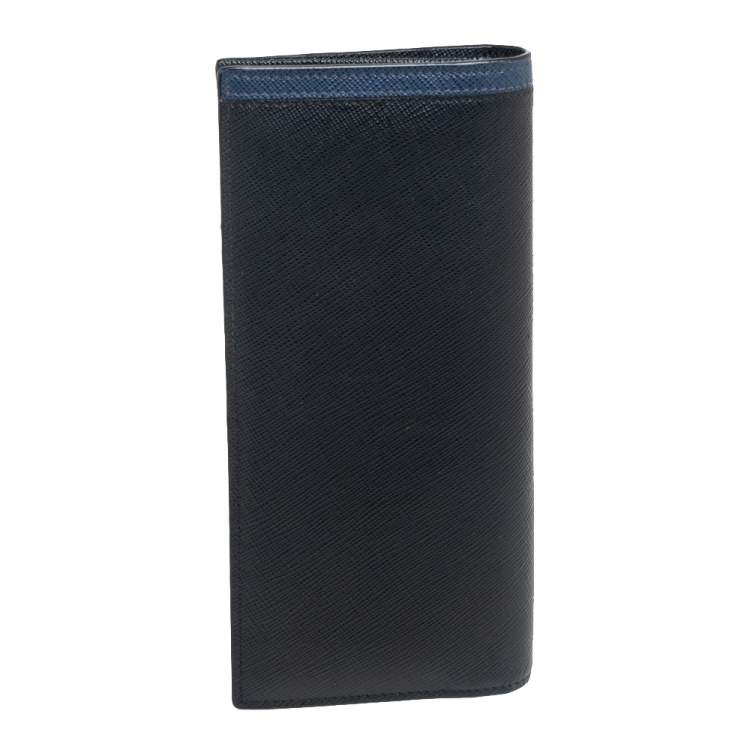 Pre Owned Prada Black/Blue Saffiano Leather Bifold Wallet