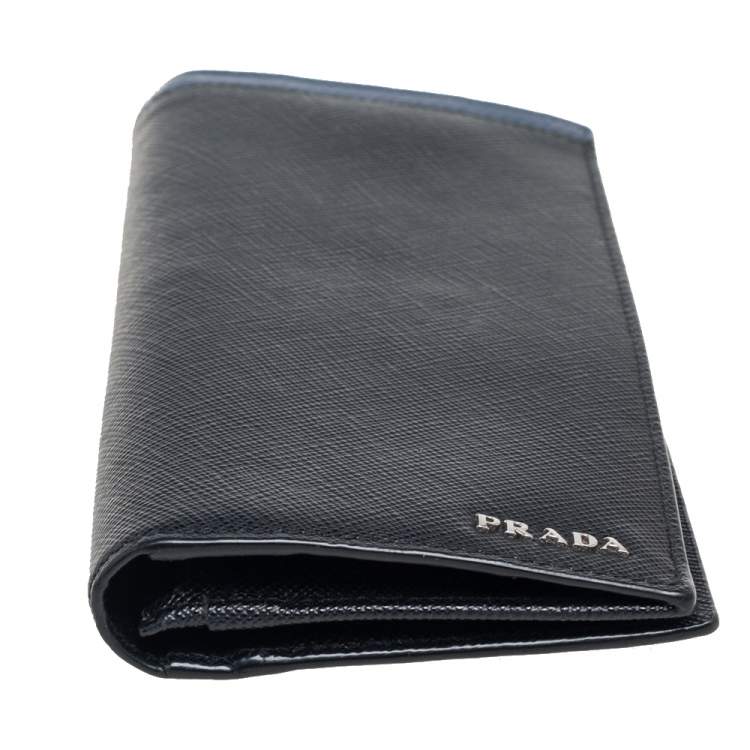 Pre Owned Prada Black/Blue Saffiano Leather Bifold Wallet