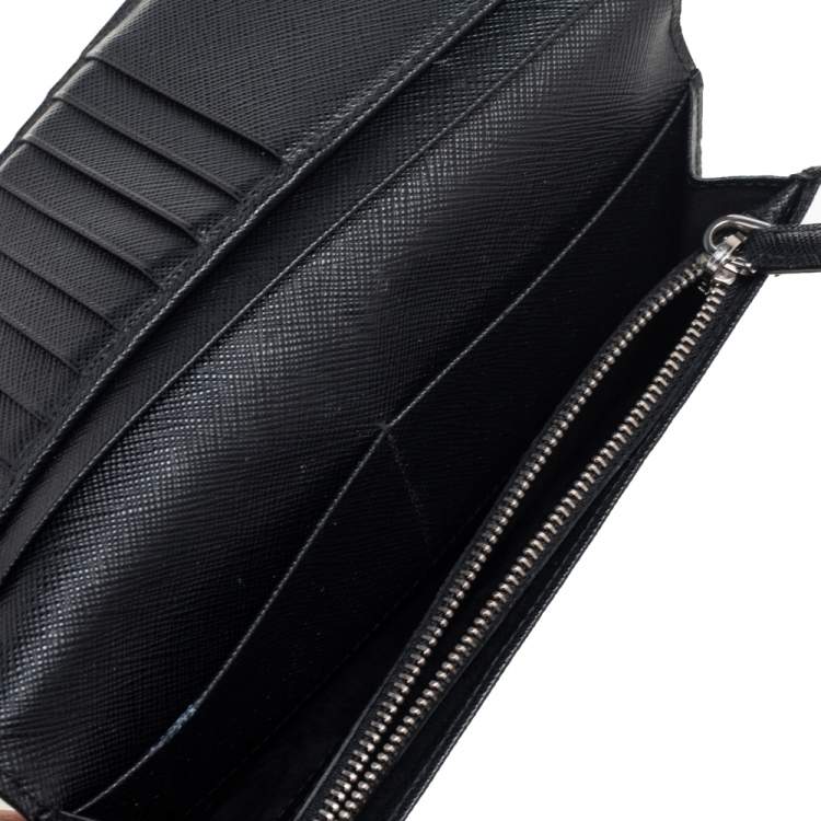 Pre Owned Prada Black/Blue Saffiano Leather Bifold Wallet