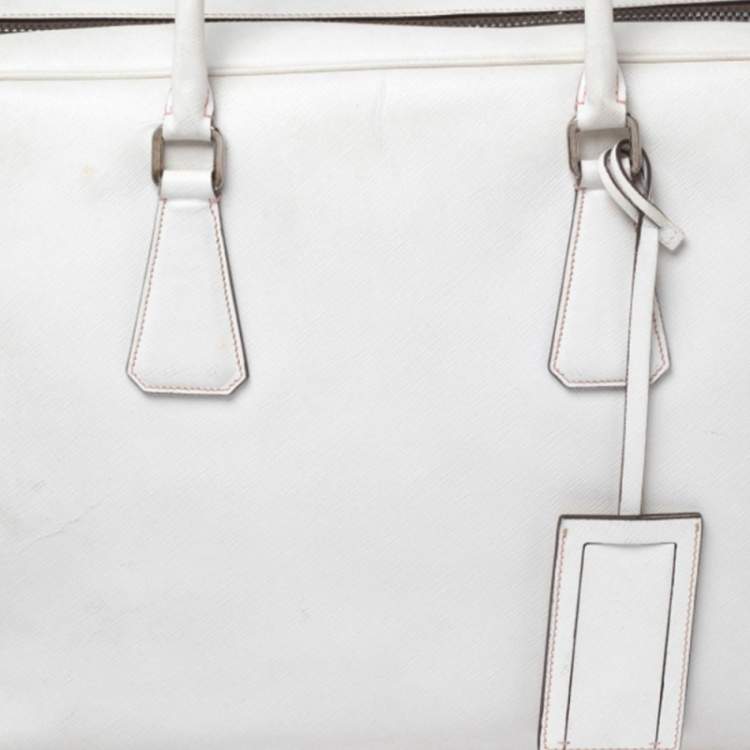 Pre Owned Prada Off-White Saffiano Leather Bauletto Bag