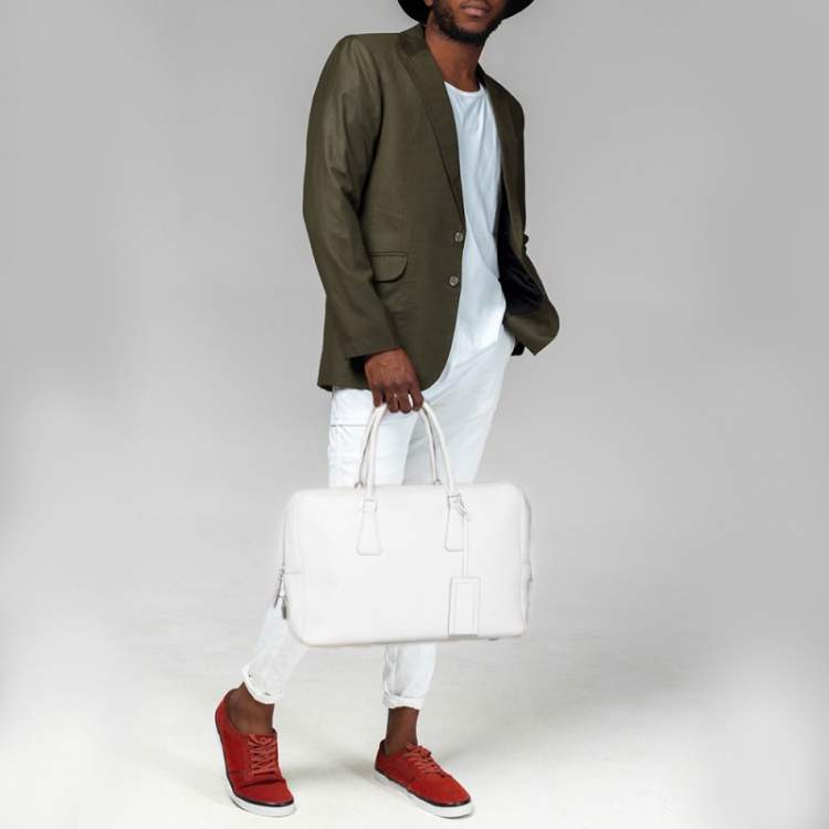 Prada Off-White Saffiano Leather Bauletto Bag Prada | TLC Prada Off-White Saffiano Leather Bauletto Bag Prada | TLC