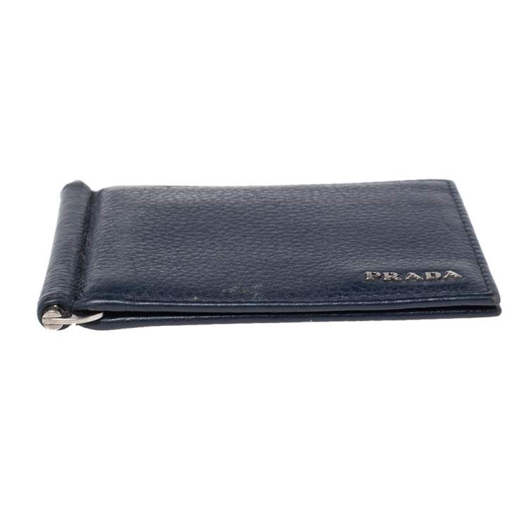 Pre Owned Prada Blue Leather Bifold Wallet